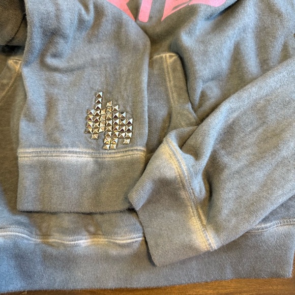 Free city We are All broken Hearted Gray Distressed Studded Hoodie Pullover L - Picture 10 of 10